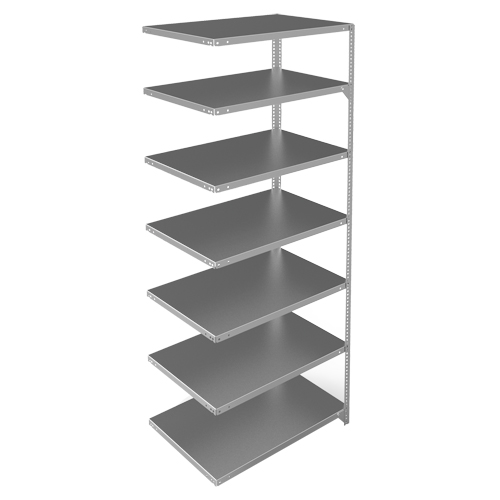 Shelving Unit, Galvanized Steel, Slotted Angle, 400 lbs. Capacity, 36" W x 84" H x 24" D Fastek