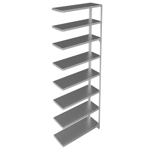 Shelving Unit, Galvanized Steel, Slotted Angle, 400 lbs. Capacity, 36" W x 96" H x 15" D Fastek