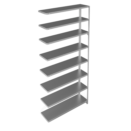 Shelving Unit, Galvanized Steel, Slotted Angle, 300 lbs. Capacity, 48" W x 96" H x 12" D Fastek