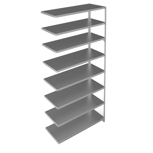 Shelving Unit, Galvanized Steel, Slotted Angle, 275 lbs. Capacity, 48" W x 96" H x 18" D Fastek