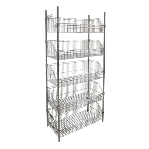 Wire Basket Shelving Unit, 5 Tiers, 36" W x 74" H x 18" D Fastek