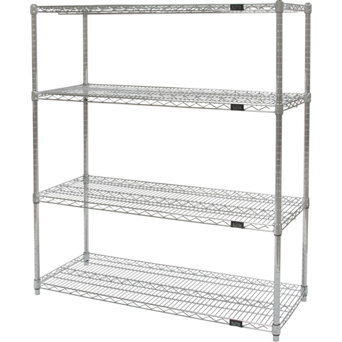 Heavy-Duty Chromate Wire Shelving, 4 Tiers, 30" W x 54" H x 18" D Fastek