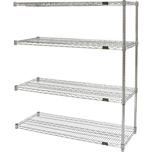 Heavy-Duty Chromate Wire Shelving, Add-On Kit, 4 Tiers, 36" W x 54" H x 24" D Fastek