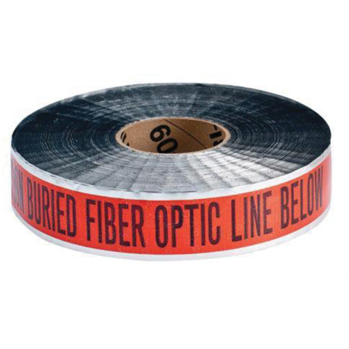 Ruban d'avertissement de danger souterrain Fiber Optic Line Identoline, 2" la x 1000' lo, Noir/orange Fastek
