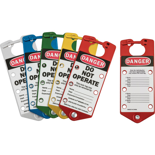 Labeled Lockout Hasps, Blue/Green/Red/Silver/Yellow Fastek