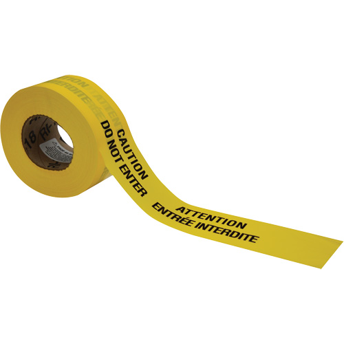 Barricade Tape, Bilingual, 3" W x 1000' L, 3.5 mils, Black on Yellow Fastek