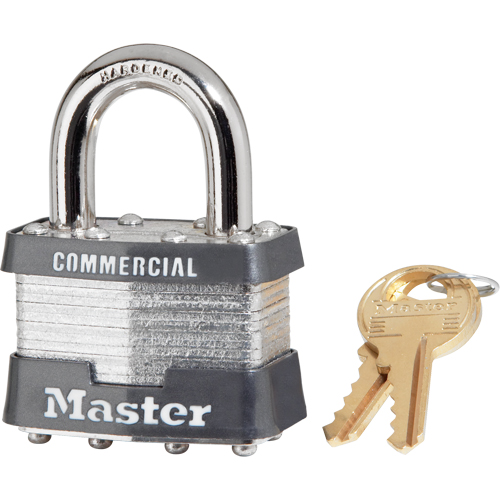 Laminated Padlock, Silver, Keyed Alike, Laminated Steel, 1-3/4" Width Fastek
