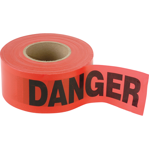 Standard Smaller Barricade Tape, English, 3" W x 300' L, 2 mils, Black on Red Fastek
