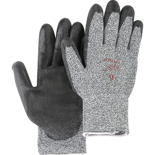 Gants de tricot poivre & sel avec rev&ecirc;tement de paume noir, Taille Petit/7, Rev&ecirc;tement Polyur&eacute;thane, Enveloppe en PEHP, ANSI/ISEA 105 niveau 2 Fastek