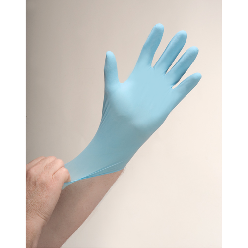 Gants d'examen r&eacute;sistants &agrave; la perforation, Moyen, Nitrile, 4,5 mils, Poudr&eacute;s, Bleu Fastek