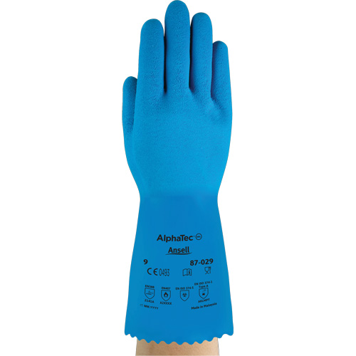 AlphaTec&reg; 87-029 Gloves, Size Small/7, 12" L, Rubber Latex, Nylon Inner Lining, 50-mil Fastek
