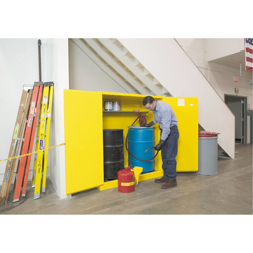 Sure-Grip&reg; EX Vertical Drum Storage Cabinets, 110 US gal. Cap., 2 Drums, Yellow Fastek
