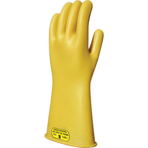 Yellow Natural Rubber Insulating Gloves, ASTM Class 2, Size 8, 14" L Fastek