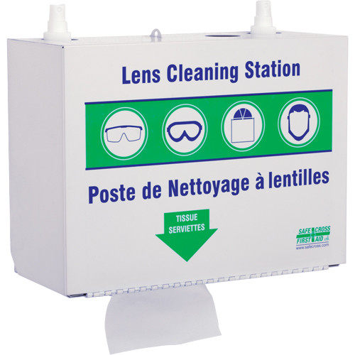 Postes en M&eacute;tal Pour Le Nettoyage De Verres - Deux Boutielle De Solution 500ml Et 1 Boîte De Serviettes, M&eacute;tal, 10,5" lo x 5,5" p x 6,3" h Fastek