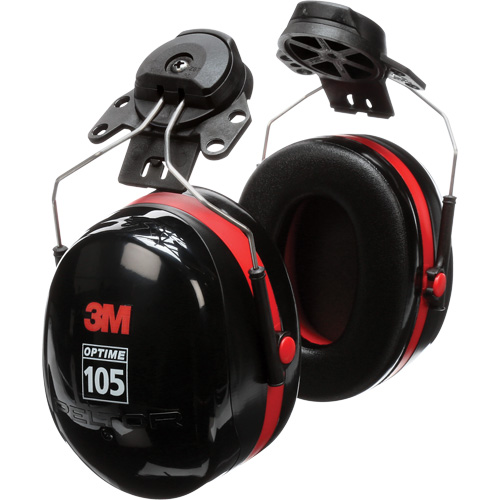 Peltor Optime 105 Series Earmuffs, Cap Mount, 27 NRR dB Fastek