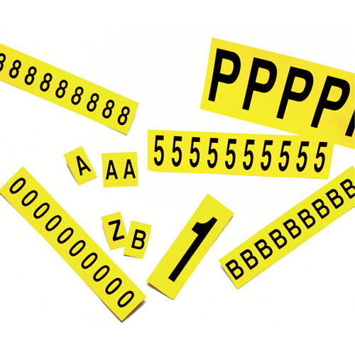 Rep&egrave;res adh&eacute;sifs &agrave; chiffres individuels, 0, 3-7/8" h, Noir sur jaune Fastek