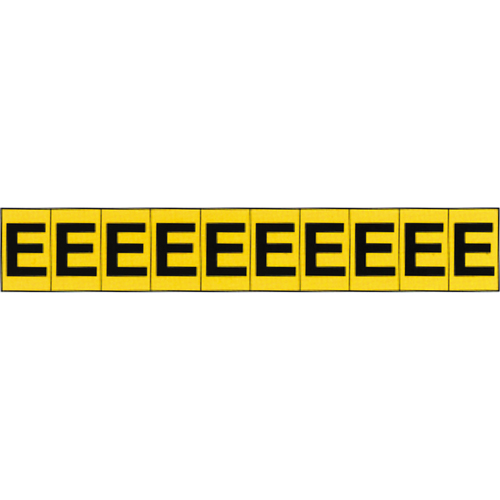 Rep&egrave;res adh&eacute;sifs &agrave; lettres individuelles, E, 1" h, Noir sur jaune Fastek