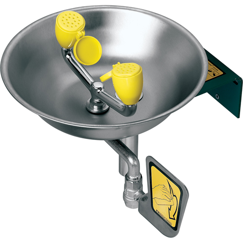 Poste de douche oculaire/faciale, Installation Montage mural, Bol Acier inoxydable Fastek