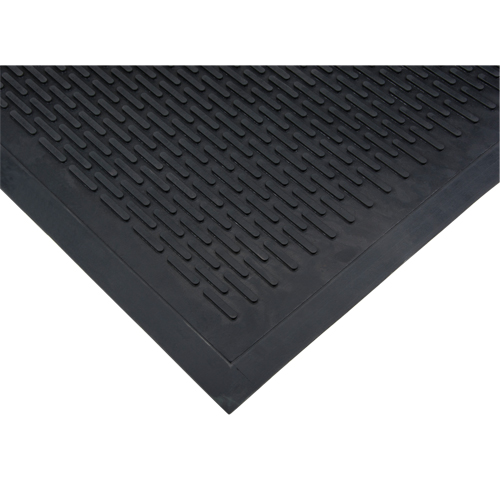 Low-Profile Matting, Rubber, Scraper Type, Solid Pattern, 3' x 5', Black Fastek