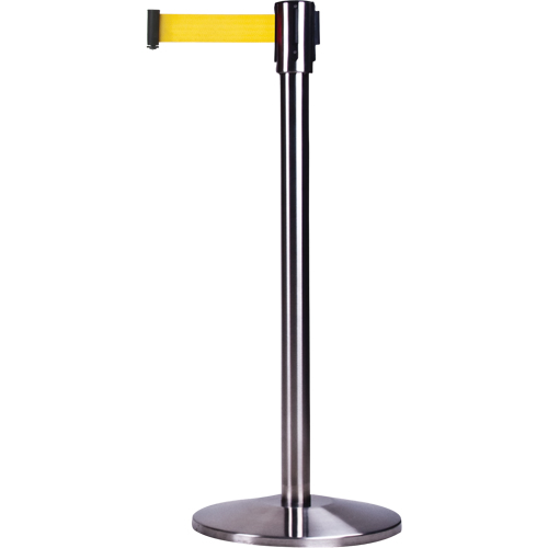 Free-Standing Crowd Control Barrier, Steel, 35" H, Yellow Tape, 12' Tape Length Fastek