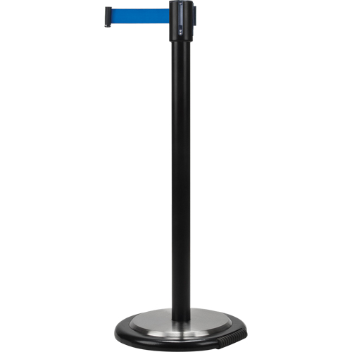 Free-Standing Crowd Control Barrier, Steel, 35" H, Blue Tape, 7' Tape Length Fastek