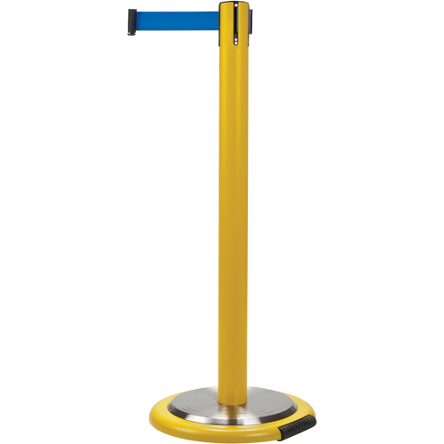 Free-Standing Crowd Control Barrier, Steel, 35" H, Blue Tape, 7' Tape Length Fastek