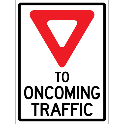 Enseigne enroulable de circulation  Yield to Oncoming Traffic , 36" x 48", Vinyle, Anglais avec pictogramme Fastek
