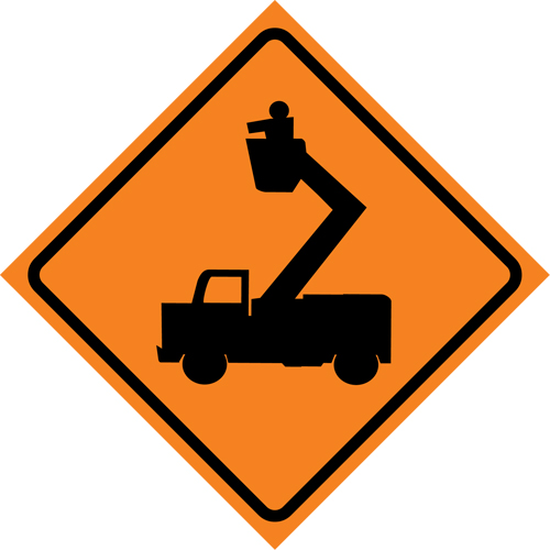 Man in Elevated Bucket Roll-Up Traffic Sign, 29-1/2" x 29-1/2", Vinyl, Pictogram Fastek