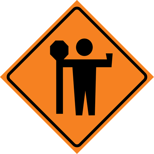Flagman Roll-Up Sign Traffic Sign, 36" x 36", Vinyl, Pictogram Fastek