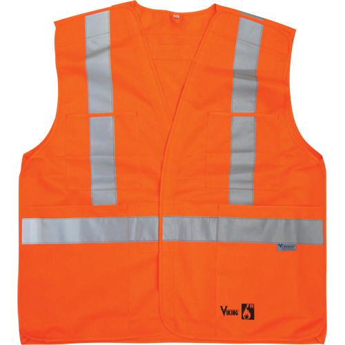 Fire Retardant Safety Vest, High Visibility Orange, Medium/Small, Polyester Fastek