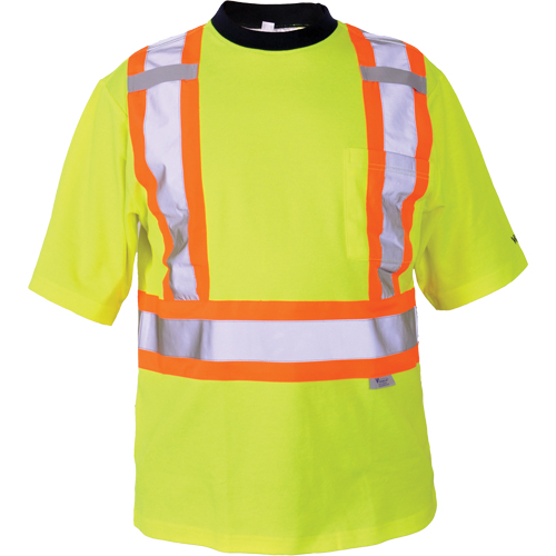 T-shirt de s&eacute;curit&eacute;, Polyester, Moyen, Jaune lime haute visibilit&eacute; Fastek