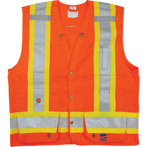 Surveyor Safety Vest, High Visibility Orange, Small, Polyester Fastek