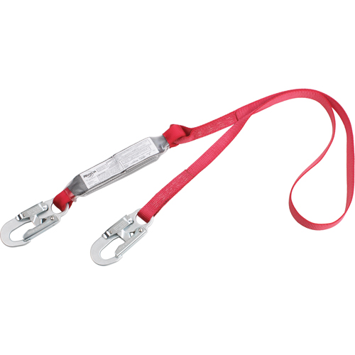 PRO Shock Absorbing Lanyards, 4', Snap Hook Center, Snap Hook Leg Ends, Polyester Fastek