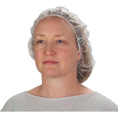 Non-Woven Bouffant Caps, Polypropylene, 21"/Large, White Fastek