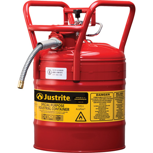 Bidons s&eacute;curitaires D.O.T. de AccuFlow, Type II, Acier, 5 gal. US, Rouge, Homologu&eacute; FM Fastek