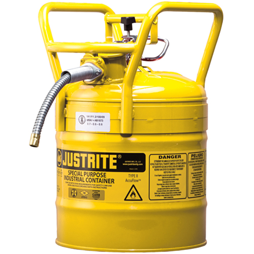 Bidons s&eacute;curitaires D.O.T. de AccuFlow, Type II, Acier, 5 gal. US, Jaune, Homologu&eacute; FM Fastek