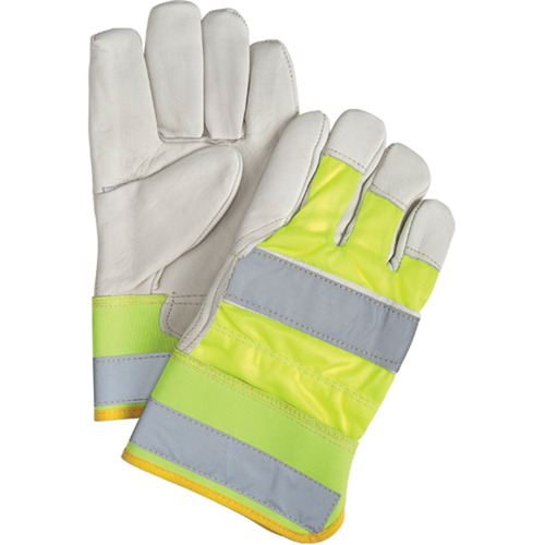 Premium Quality High Visibility Fitters Gloves, Large, Grain Cowhide Palm Fastek