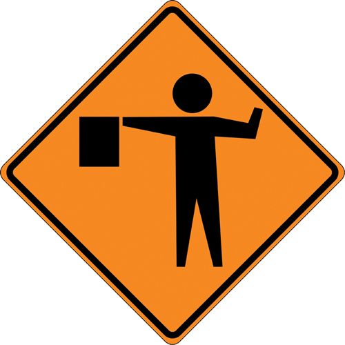 Tilt-Adjust Flagman Ahead Roll-Up Construction Sign, 36" x 36", Vinyl, Pictogram Fastek