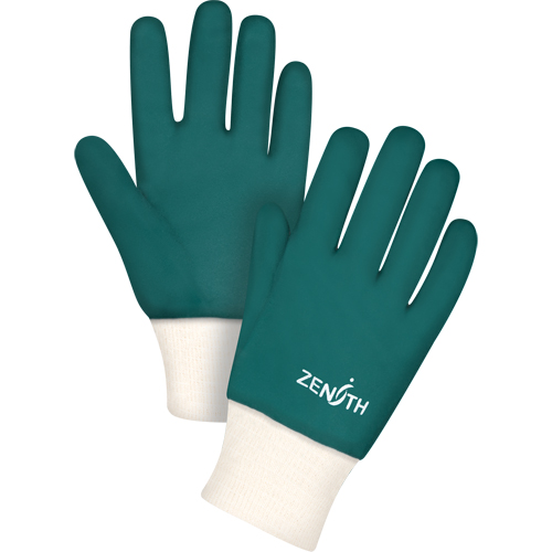 Double Dipped Green Gloves, 10" L, PVC, Cotton Jersey Inner Lining, 70-mil Fastek