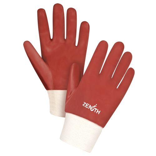 Red Smooth-Finish Chemical-Resistant Gloves, Size Large/9, 10" L, PVC, Interlock Inner Lining, 47-mil Fastek