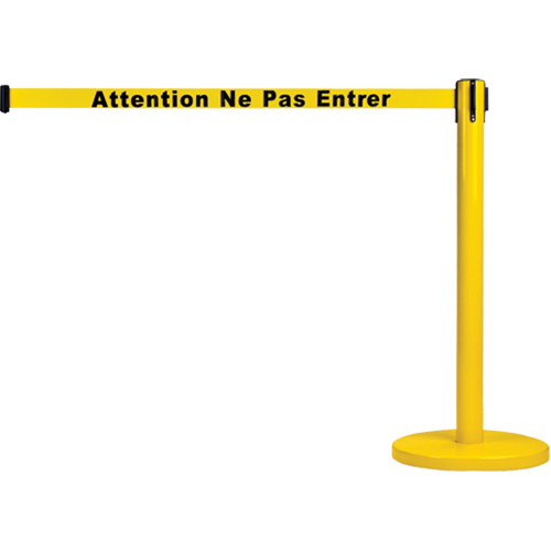 Barri&egrave;re autonome pour le contr&ocirc;le des foules, Acier, 35" h, Ruban Jaune, Longueur du ruban 7' Fastek