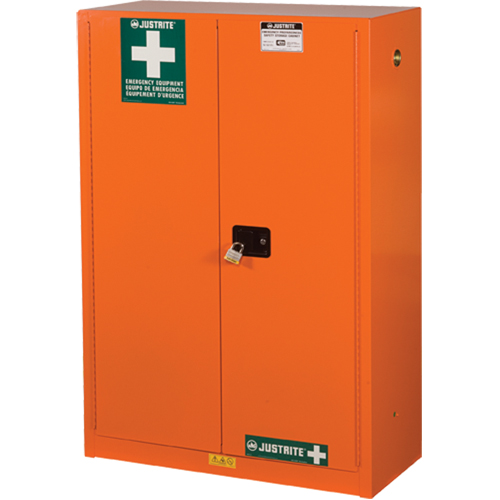 Emergency Preparedness Storage Cabinets, Steel, 4 Shelves, 65" H x 43" W x 18" D, Orange Fastek