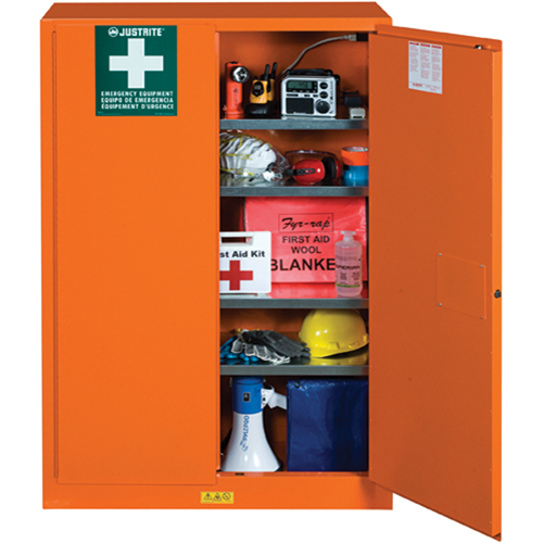 Emergency Preparedness Storage Cabinets, Steel, 4 Shelves, 65" H x 43" W x 18" D, Orange Fastek