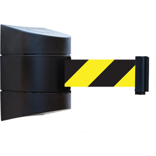Tensabarrier&reg; Wall Mounted Units, Plastic, Magnetic Mount, 15', Black and Yellow Tape Fastek