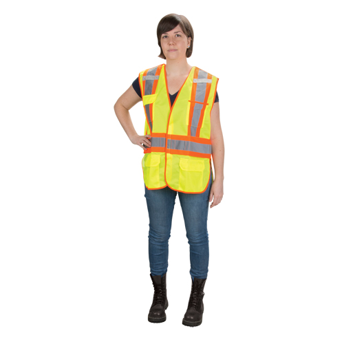 CSA Compliant High Visibility Surveyor Vest, High Visibility Lime-Yellow, Medium, Polyester Fastek