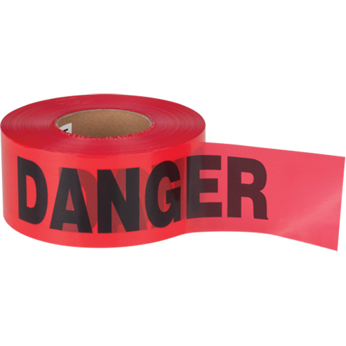 "Danger" Barricade Tape, Bilingual, 3" W x 1000' L, 1.5 mils, Black on Red Fastek