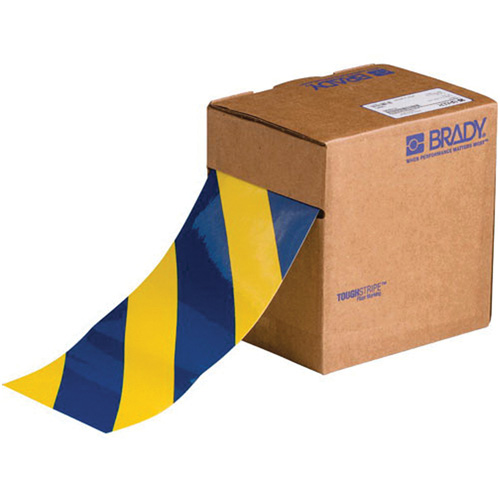 ToughStripe&reg; Floor Marking Tape, 4" x 100', Polyester, Blue and Yellow Fastek