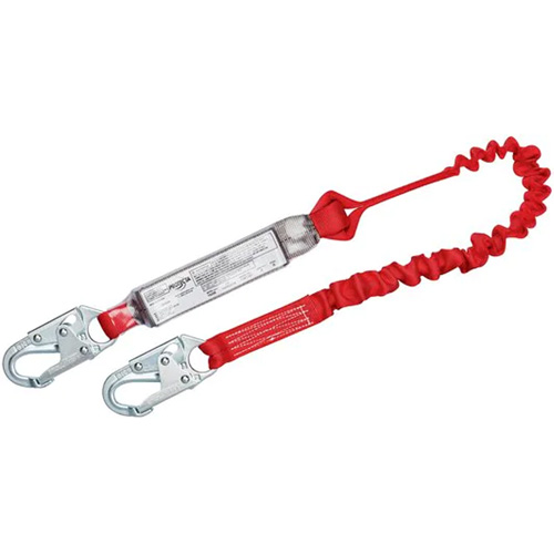 PRO Elastic Shock-Absorbing Lanyard, 6', Snap Hook Center, Snap Hook Leg Ends, Polyester Fastek
