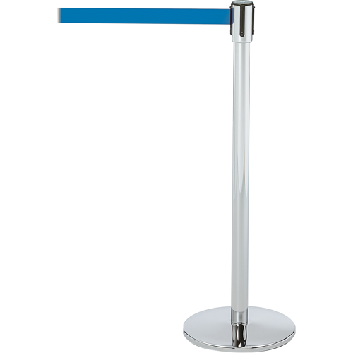 Montant pour barri&egrave;re Slimline TensaBarrier, Acier, 38" h, Ruban Bleu, Longueur du ruban 7,5' Fastek