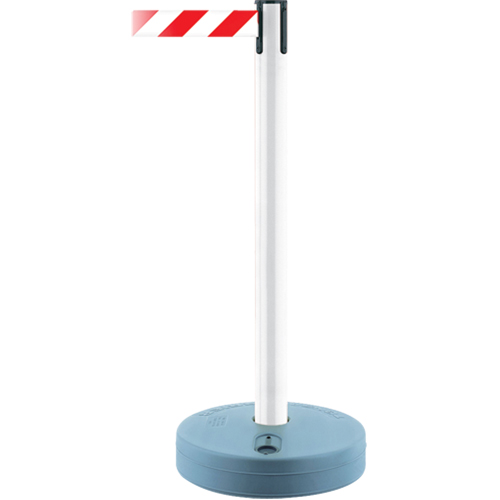 Outdoor TensaBarrier&reg; Barrier Post, Plastic, 37" H, White/Red Tape, 13' Tape Length Fastek